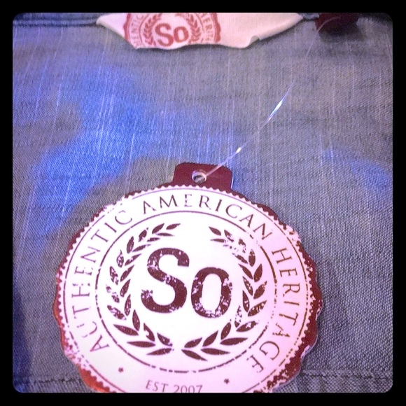 🔴 CLEARANCE 🔖 NWT SO 100% COTTON DENIM JEAN LACE-UP LONG SLEEVE SHIRT TOP XS 2 - Picture 7 of 9